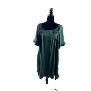 Madewell Lusterweave Button Front Mini Dress A Line Flutter Sleeve Green XL